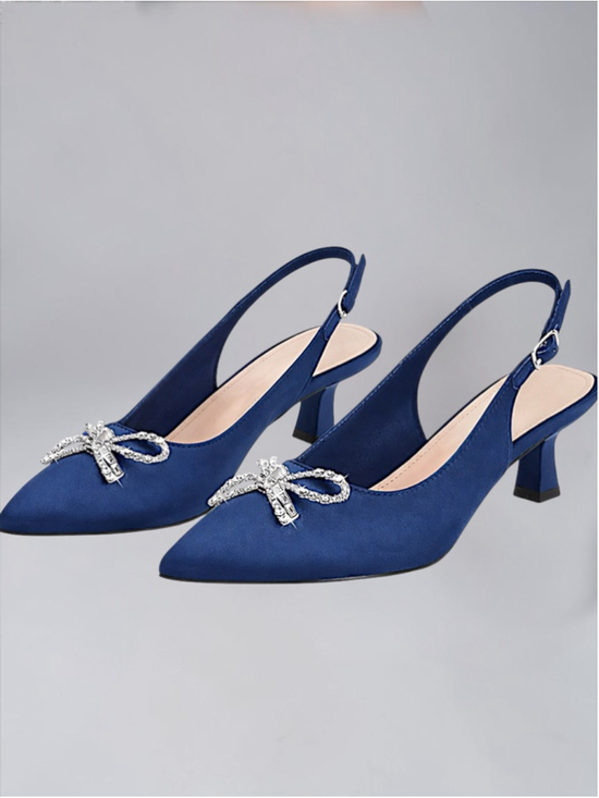 No Brand Shoes - Ophelia Roe Navy Satin Slingback Kitten Heels – Size 11